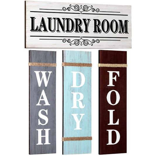 Jetec 4 Pieces Laundry Room Signs Wall Art Laundry Room Decor Home Vintage Rustic Rules Hanging Bathroom Decor Retro Wash Wall Art for Home Door Hanging(Dark Grey, Blue, Brown)