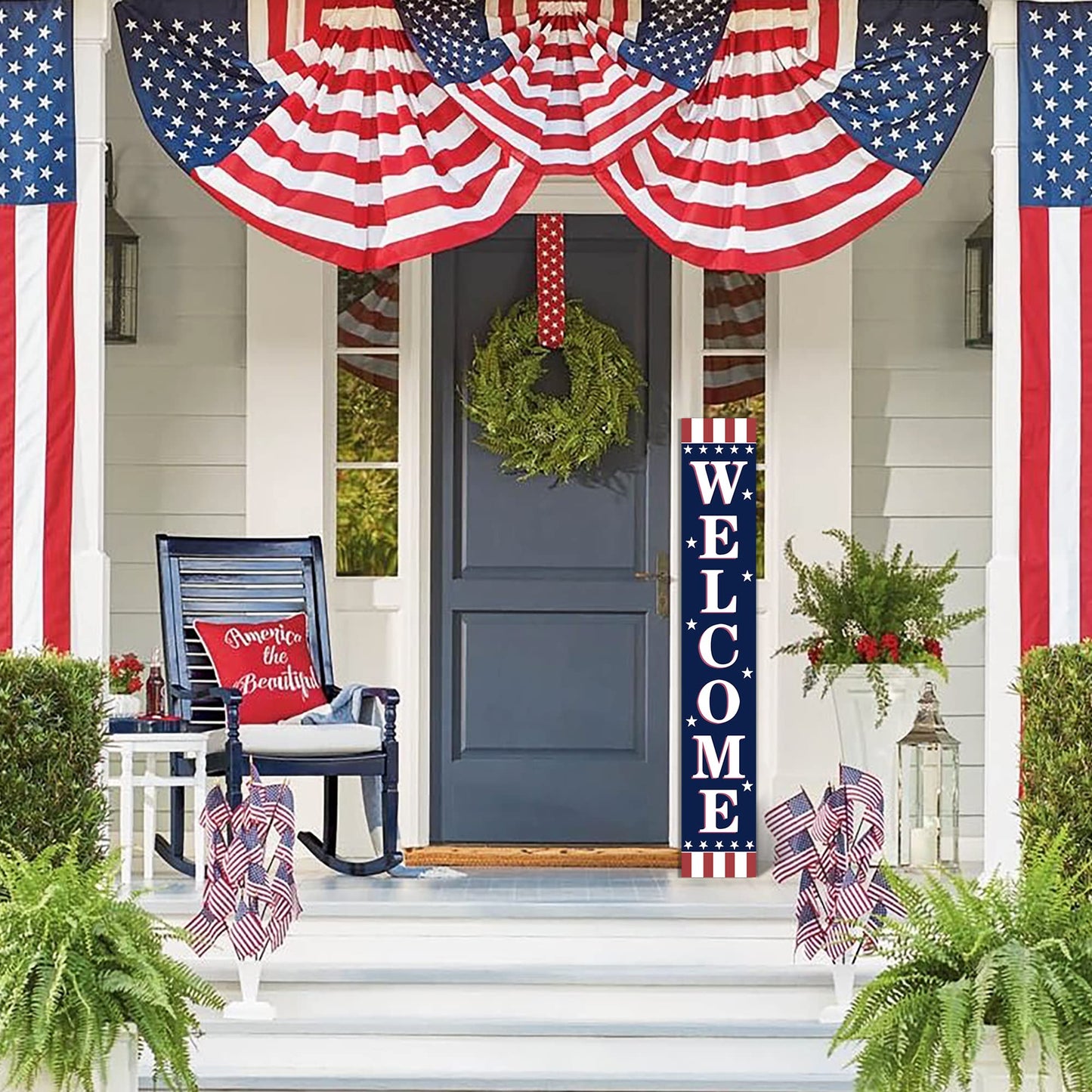 Patriotic 4th of July Wooden Porch Sign 47" Independence Day American Stars Stripes Large Wooden Welcome Sign for Memorial Day Sign Home Front Door Yard Party Decor