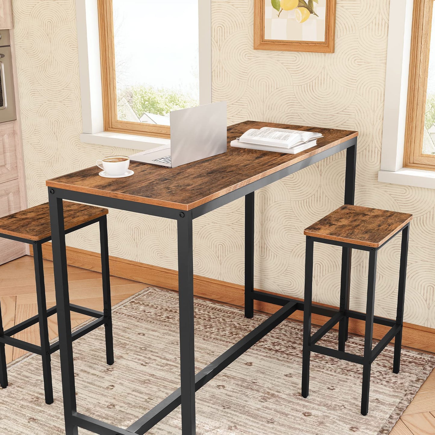MAHANCRIS Bar Stools, Set of 2 Bar Chairs, Kitchen Breakfast Bar Stools with Footrest, 25.8" Dining Stools, Rectangular Industrial Bar Chairs, for Dining Room, Kitchen,Rustic Brown BAHR0101Z