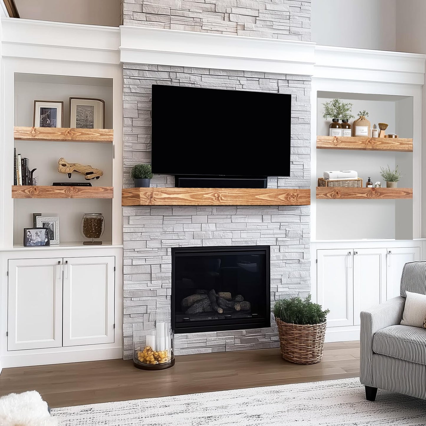YLYHSST 48x3x7in Solid Wood Floating Shelf – Wood Natural Wall Mounted Fireplace Mantel Shelf – Heavy Duty Decorative Fireplace Mantel for Living Room, Kitchen, Bathroom, Bedroom