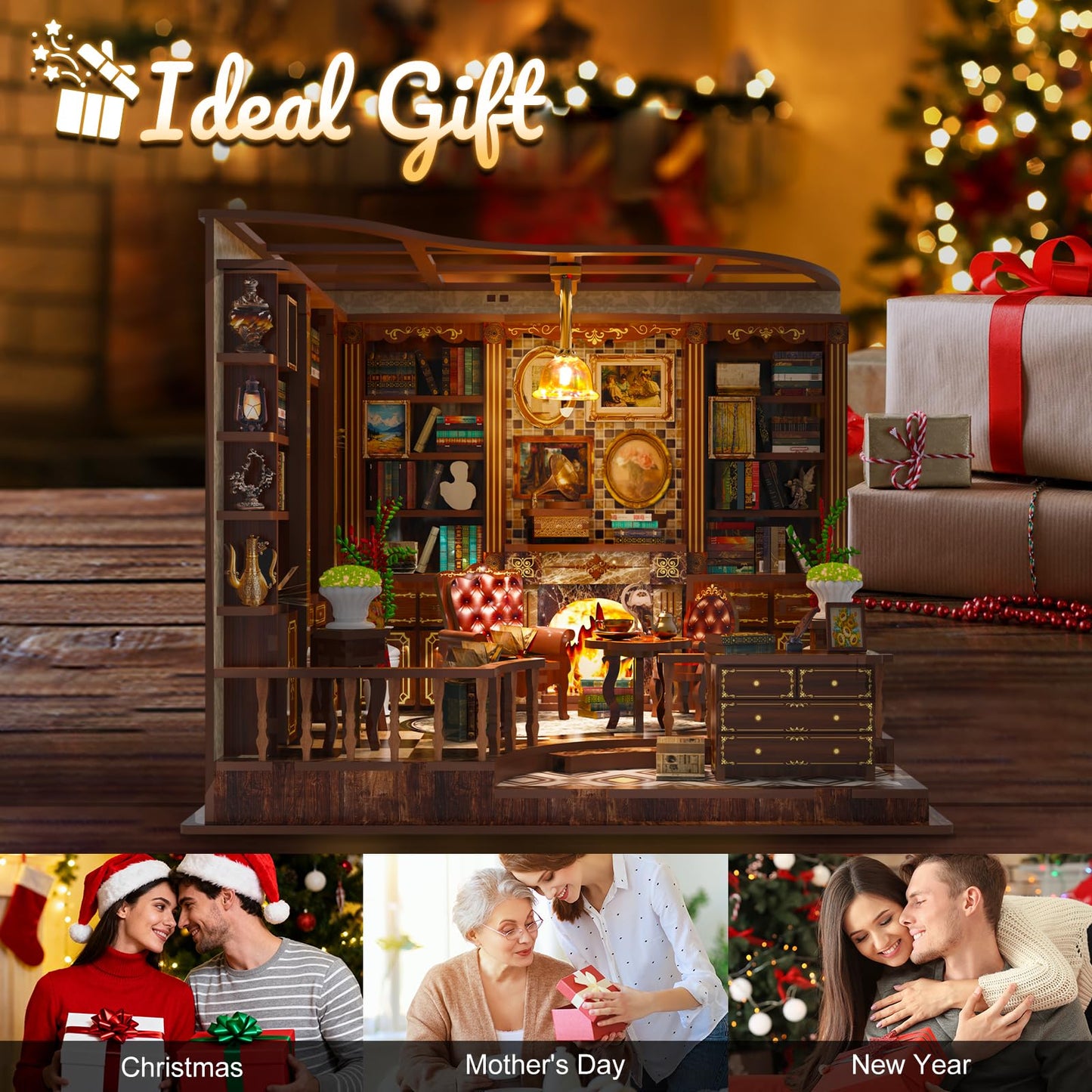 Hallisun DIY Miniature House Kit, Mini 3D Wooden Left Bank Study Building Kit with Furniture and LED, Tiny Diorama Dollhouse Model Set, Handmade House Craft Birthday for Adults Teens