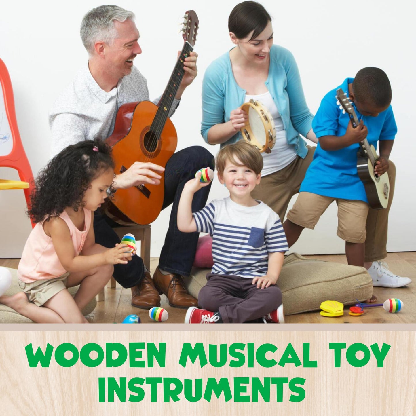 IPIDIPI TOYS Easter Egg Shakers Maracas for Kids – Pack of 6 Wooden Musical Instruments for Kids – Montessori Sound Toy – Party Pavors, Goodie Bag Fillers
