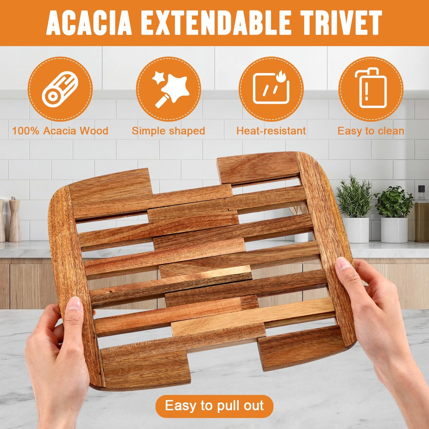 Yungyan Wood Trivet, Acacia Wood Hot Dish Holder Expandable 9 Inch to 11.8 Inch, Wooden Trivets for Hot Dishes, Bowls, Plates, Pots and Pans, Kitchen Table Protector