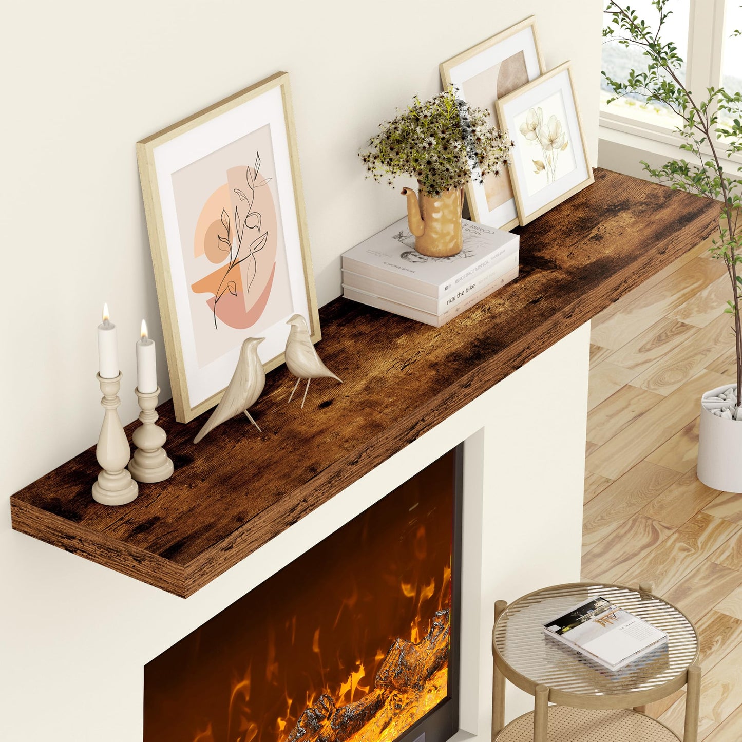 Feihorrm 36 Inch Floating Shelves, 12 Inch Deep Floating Shelves for Wall, Extra Deeper & Thicker Wooden Wall Shelf with Invisible Brackets, Shelf for Bedroom Home Decor（Rustic Brown, Set of 2）