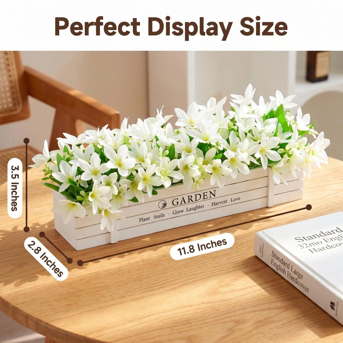 Aiouclay 12Inch Lily Flowers Artificial Rustic Potted Plants,White Lilies in Rustic Wood Planter Box, Faux Flowers for Summer Spring Home Decor Wedding Shelf Bathroom Farmhouse Windowsill