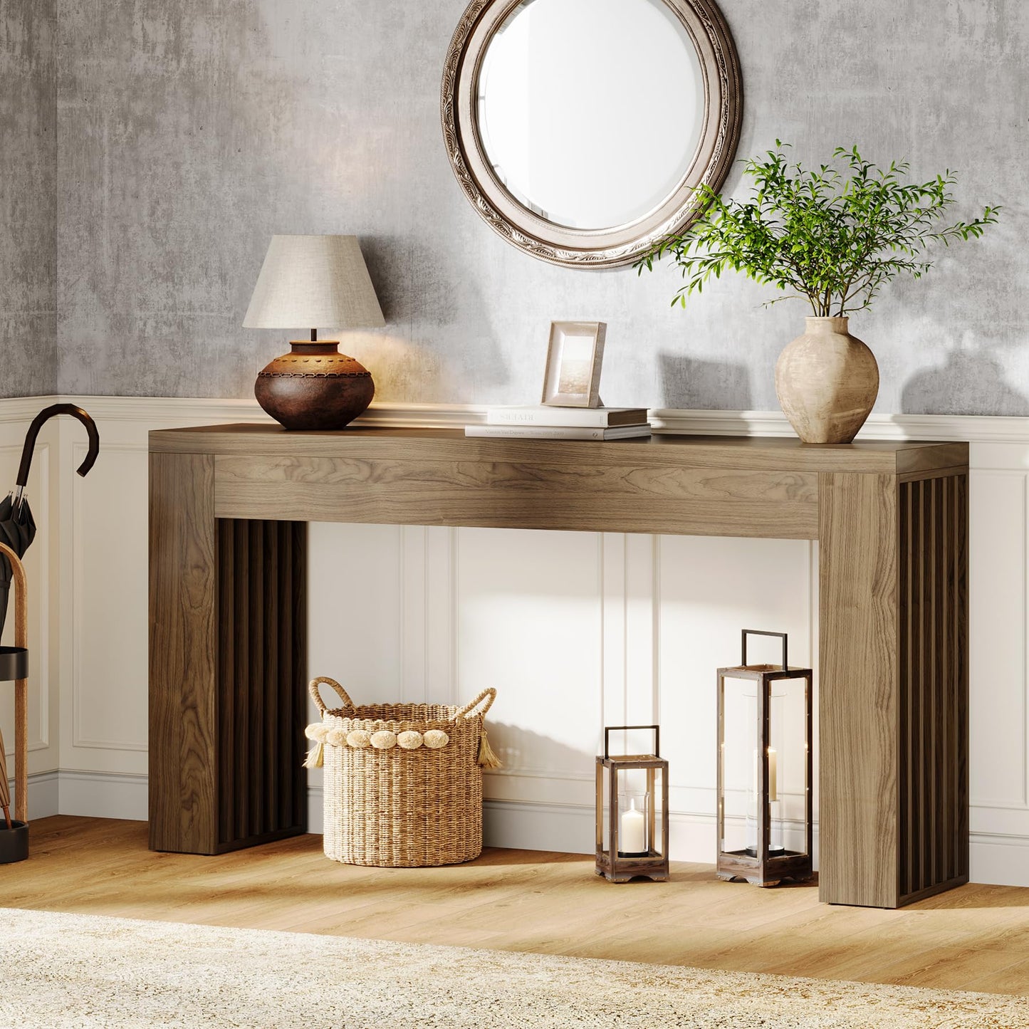 Tribesigns 59-Inch Long Wooden Console Sofa Table Behind The Couch with Vertical Slat Legs for Entrance, Hallway, Entryway, Living Room (Rustic Brown)