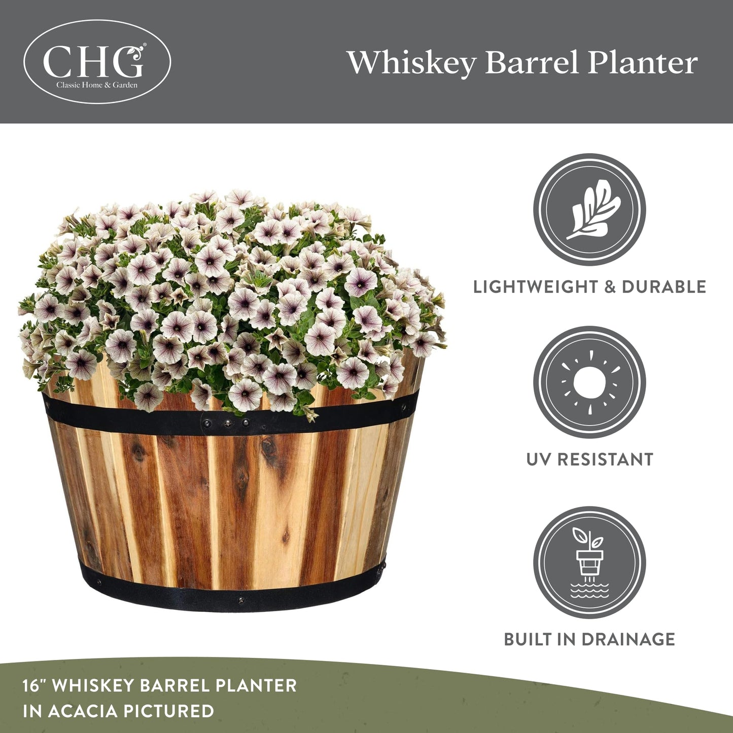 Classic Home and Garden by Growscape 5/800/3 Wood Barrel Set of 3 Planters, Acacia
