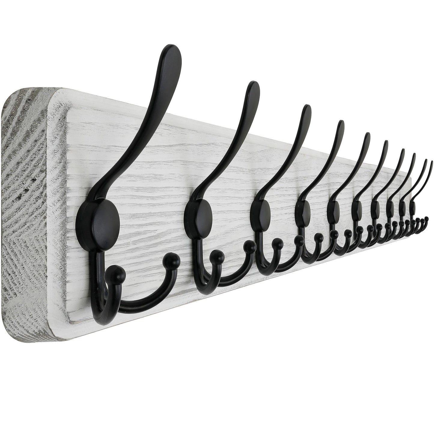 SKOLOO Coat Rack Wall Mounted - 38.3'' Long, Wooden, Heavy Duty, Rustic Coat Hooks for Wall, Wall Coat Rack with 10 Triple Hooks for Hanging Clothes, Jacket, Hat(Weathered White)