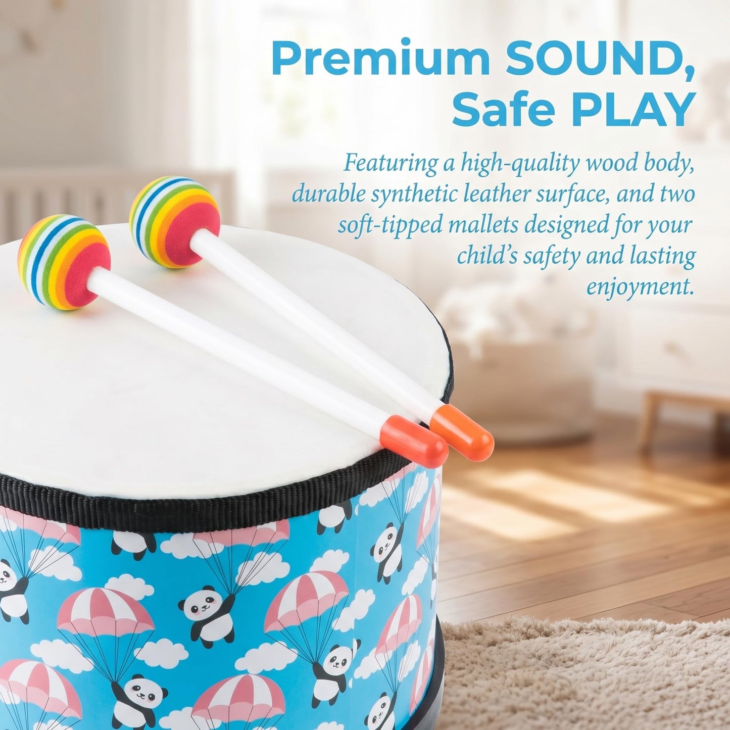 Kids Floor Tom Drum Toddlers: Baby Music Toys 8 inch Percussion Instrument Child Drums - Montessori Toys Wooden Drum for Preschool Educational Birthday (Blue 8" )