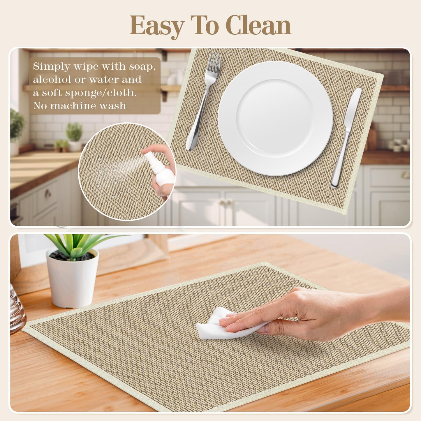 fanquare Bamboo Placemats with Fabric Border Set of 4 Natural Japanese Wooden Table Mats Sushi Rolling Mat for Dining Kitchen Room