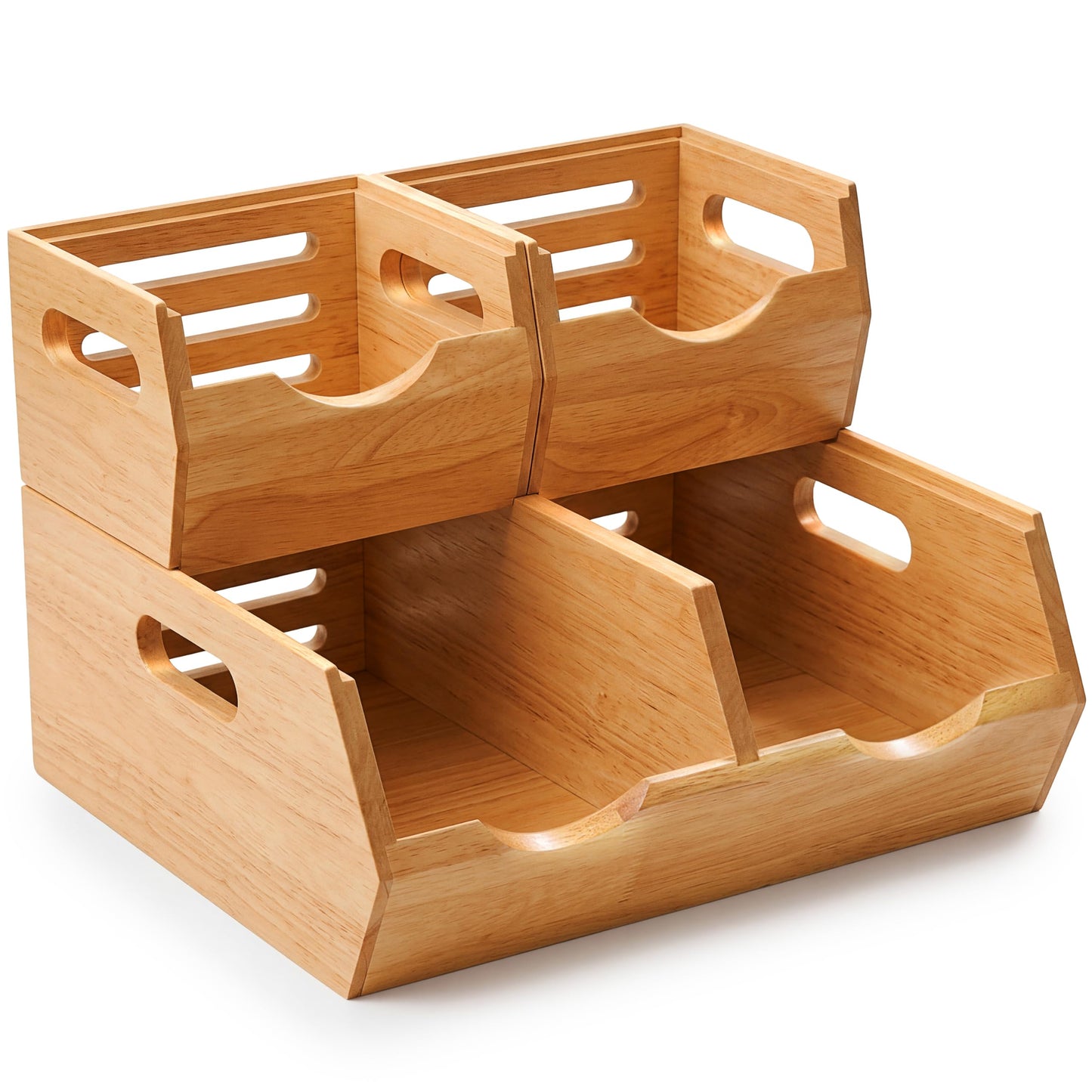 HOMESTEAD Stackable Solid Wood Storage Bins for Pantry & Countertop, Ventilated Potato and Onion Basket Organizer with Handles, Wooden Produce Storage Containers, 3 Pack, Natural Wood