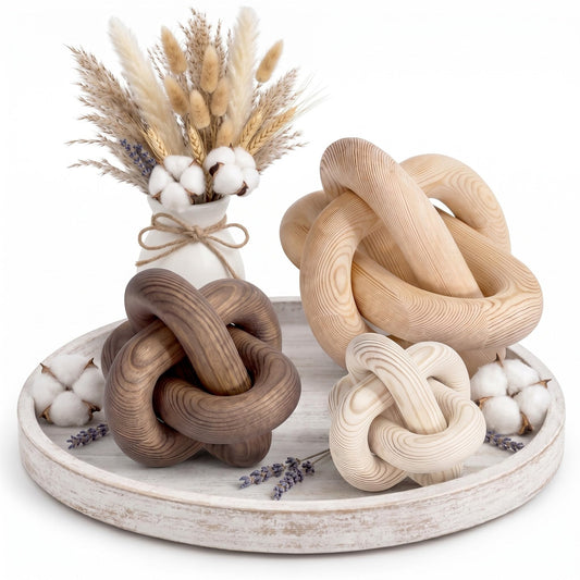 BrightRow 3 Link Wood Knot Decor Set of 3, Wooden Chain Coffee Table Decor, Modern Boho Farmhouse Rustic Home Decoration for Living Room Shelf Tabletop Sizes 3.94", 4.72", 5.91"(Multicolor)