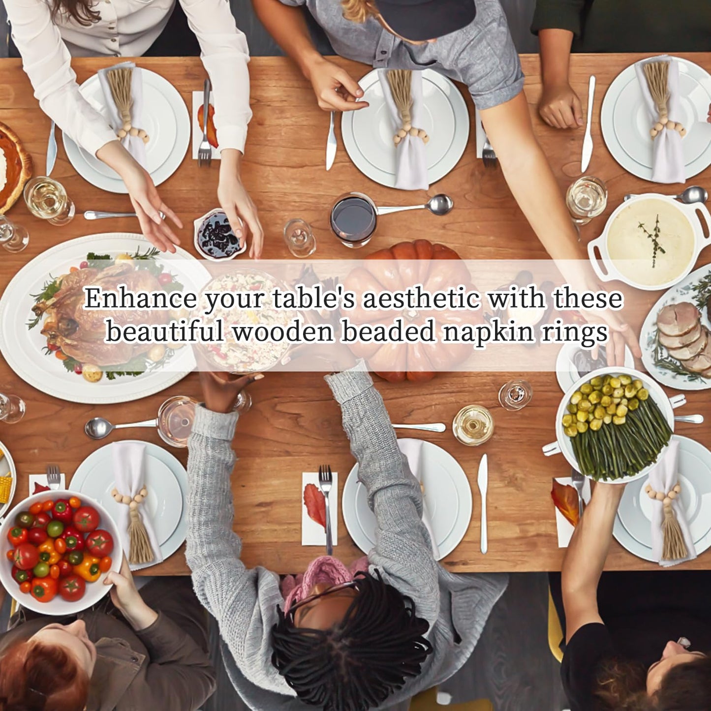 50 Pack Farmhouse Rustic Napkin Rings with Tassel Wood Bead Rings for Table Decor Boho Wedding Party Dining Spring Banquet