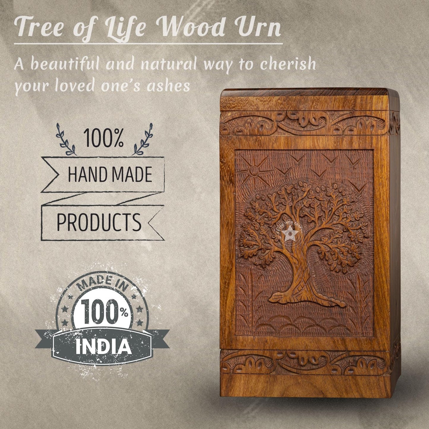 SIC Urns for Human Ashes Adult - Wooden Cremation Box for Dad Mom Men & Women, Soulful Tree Carved Rosewood Funeral Memorial Keepsake, Holds an Adult up to 180 Cubic Inches