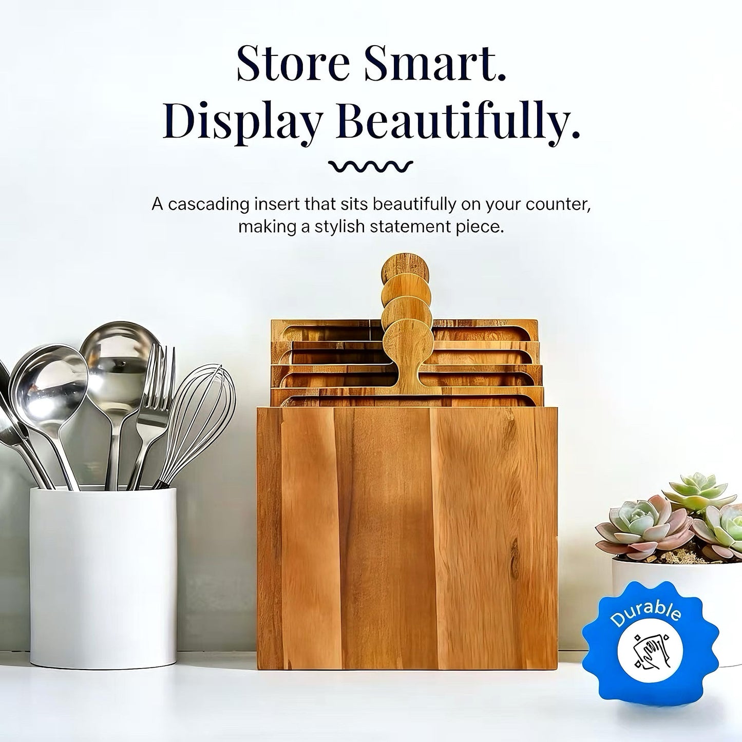 Acacia Wood Charcuterie Boards, Set of 4, Interlocking Serving Tray with Storage Box, Party Appetizer Tray with Handles, Ideal Wine Gifts & Accessories
