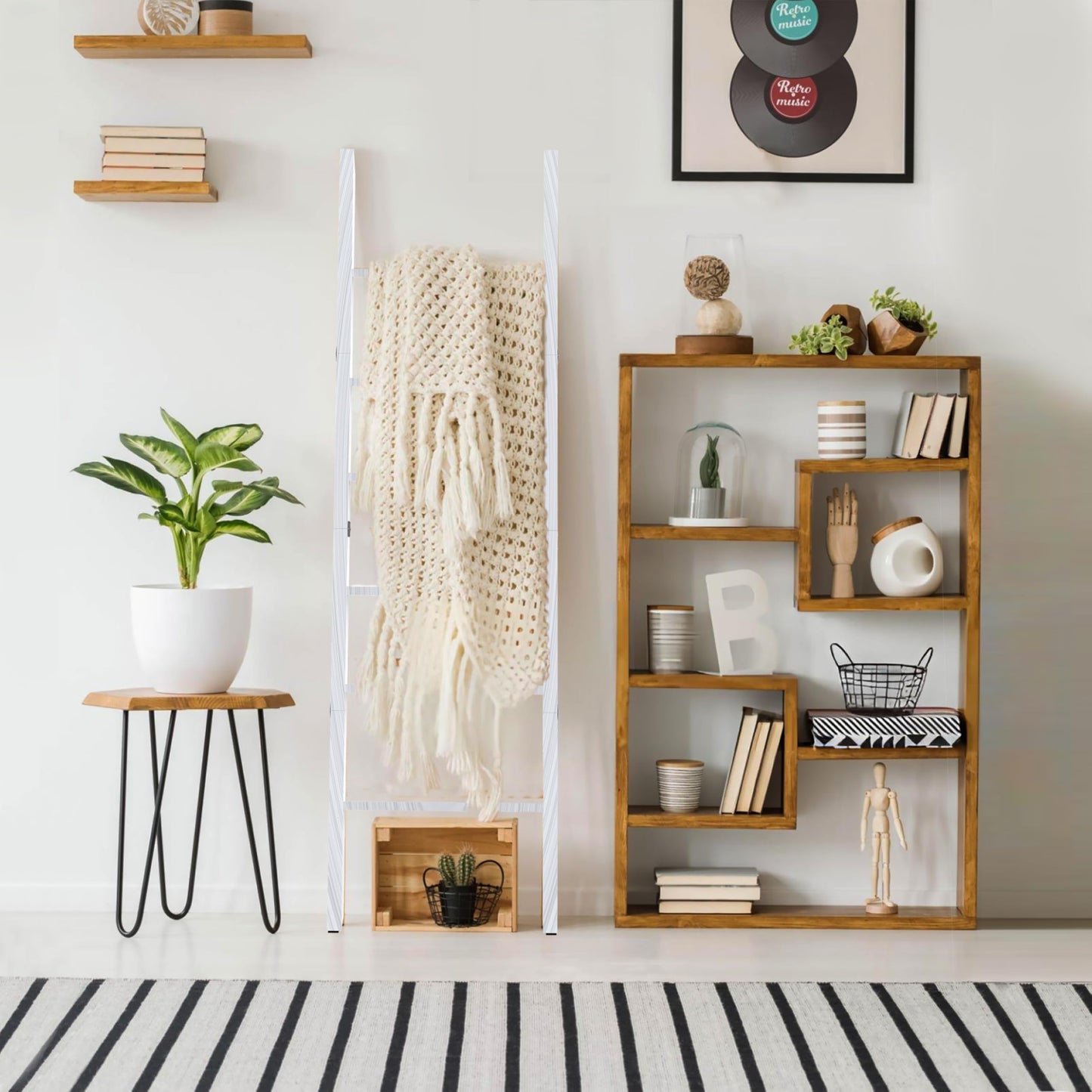 6 Tier Wooden Blanket Ladder - Rustic Style Quilt Ladder for Blankets - Blanket Rack for Wall - Blanket Holder - Farmhouse Decor Accent Furniture for Living Room (White, 6 Tier)