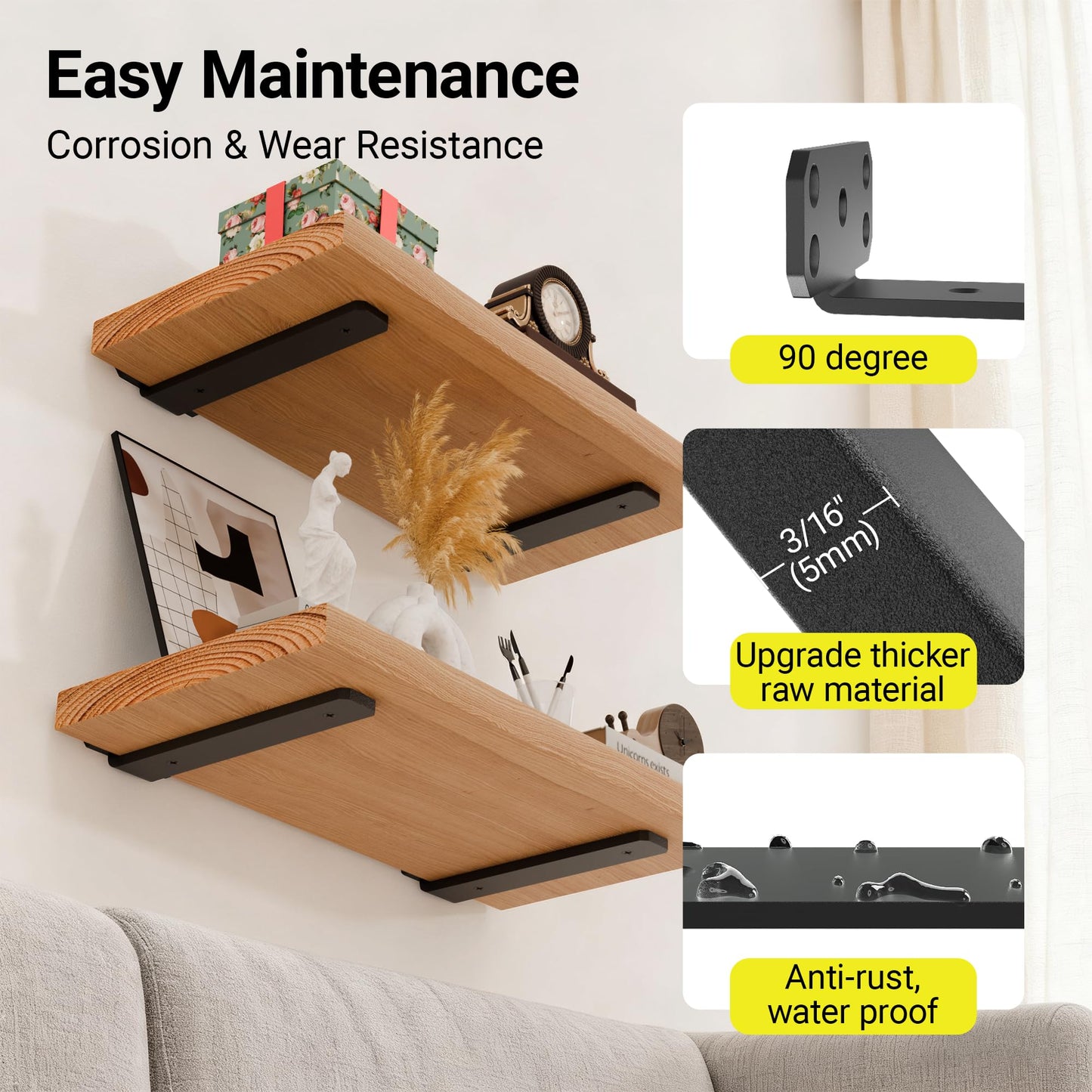 SKYSEN 12 Pack 6" Floating Shelf Bracket, Shelves Brackets, Wood Shelving Brackets Hardware - Heavy Duty - 4/6/8/10/12 inch - Real Hidden Bracket Design（tzj6-12）