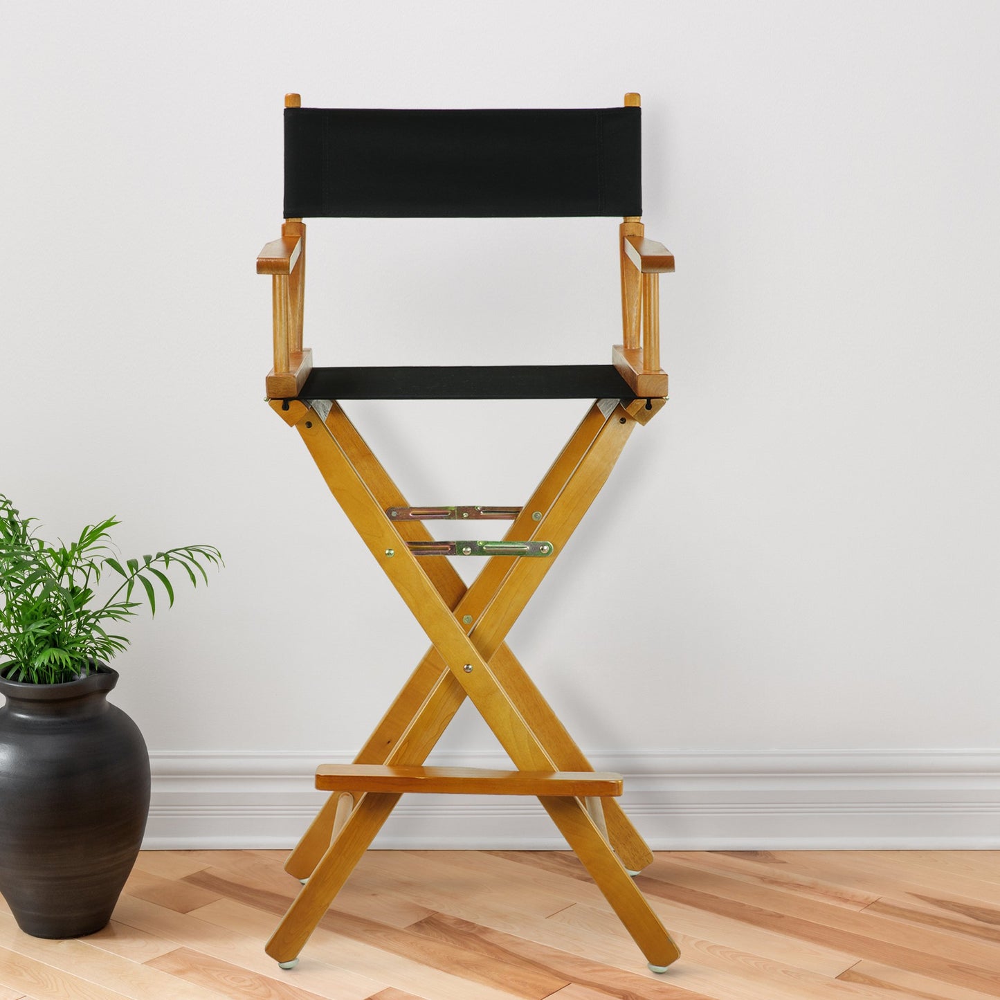Casual Home 30" Director's Chair Honey Oak Frame-with Black Canvas, Bar Height