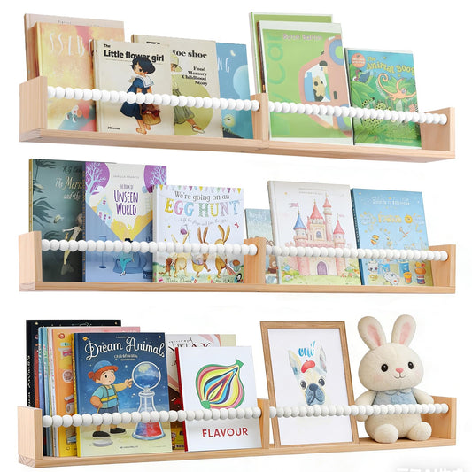birola Nursery Bookshelf,Set of 3 White Wood Floating Bookshelf for Kids,Nursery Shelves for Wall,Bathroom Decor, Kitchen Spice Rack (White 3)