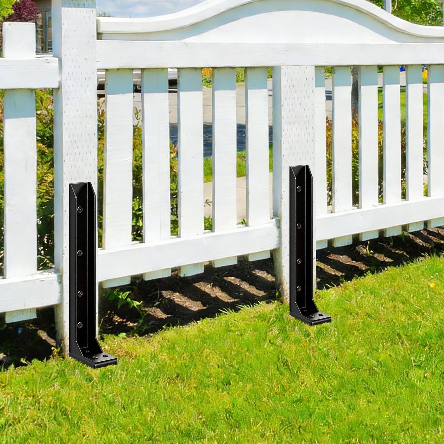 KQGY Heavy Duty Steel Fence Post Repair Bracket, Ground Spike Anchor for Fixing Leaning Broken Wooden Fence Posts, 31.5 Inch Height, Black (2)