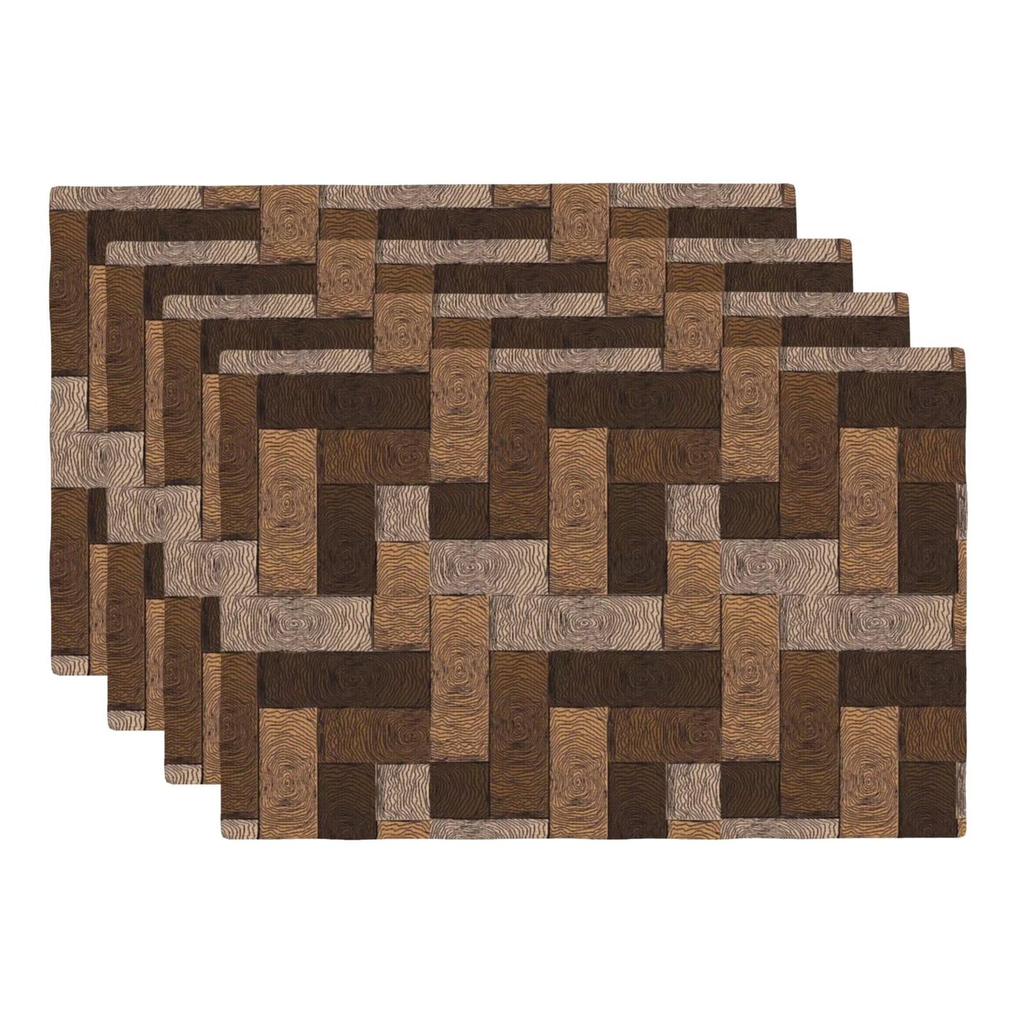 XALOGEER Brown Beige Placemats Set of 4 Parquet Pattern Wooden Style Linen Place Mat Washable Double Layer Table Mats for Kitchen Dining Decoration 12x18 Inch