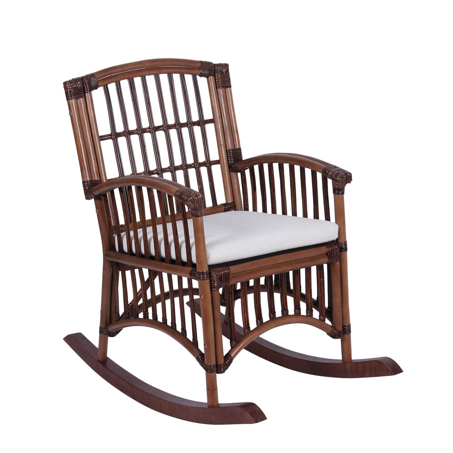 JONATHAN Y Swayze Mango Wood and Rattan Rocking Chair with Cushion, 39" H Bohemian Indoor Accent Armchair for Nursery or Living Room, Brown RCK200A