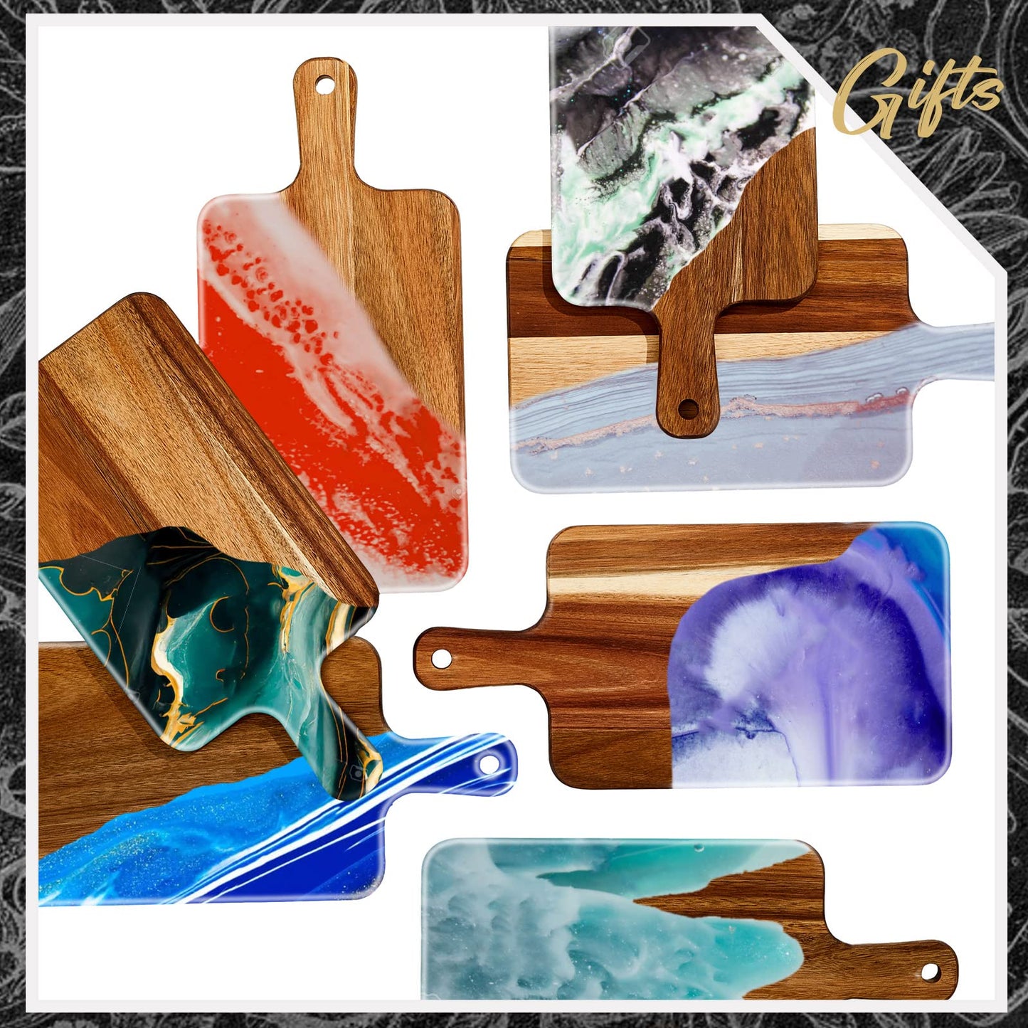 Nuenen 10 Pcs Wood Cutting Board with Handle 15.7 x 7.8 Inch Acacia Wooden Serving Kitchen Chopping Boards for Pizza, Bread, Cheese, Charcuterie, Fruit, Vegetables(Acacia)