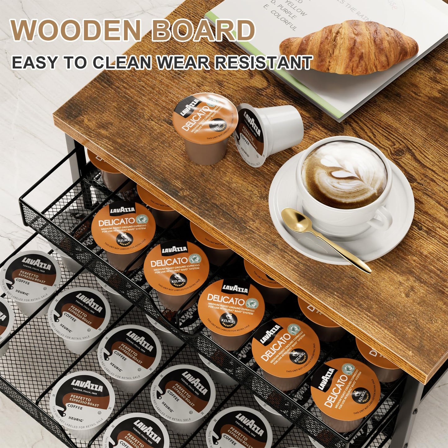 Coffee Pod Holder for Counter, 2-Tier K Cup Holder Organizer with Drawers