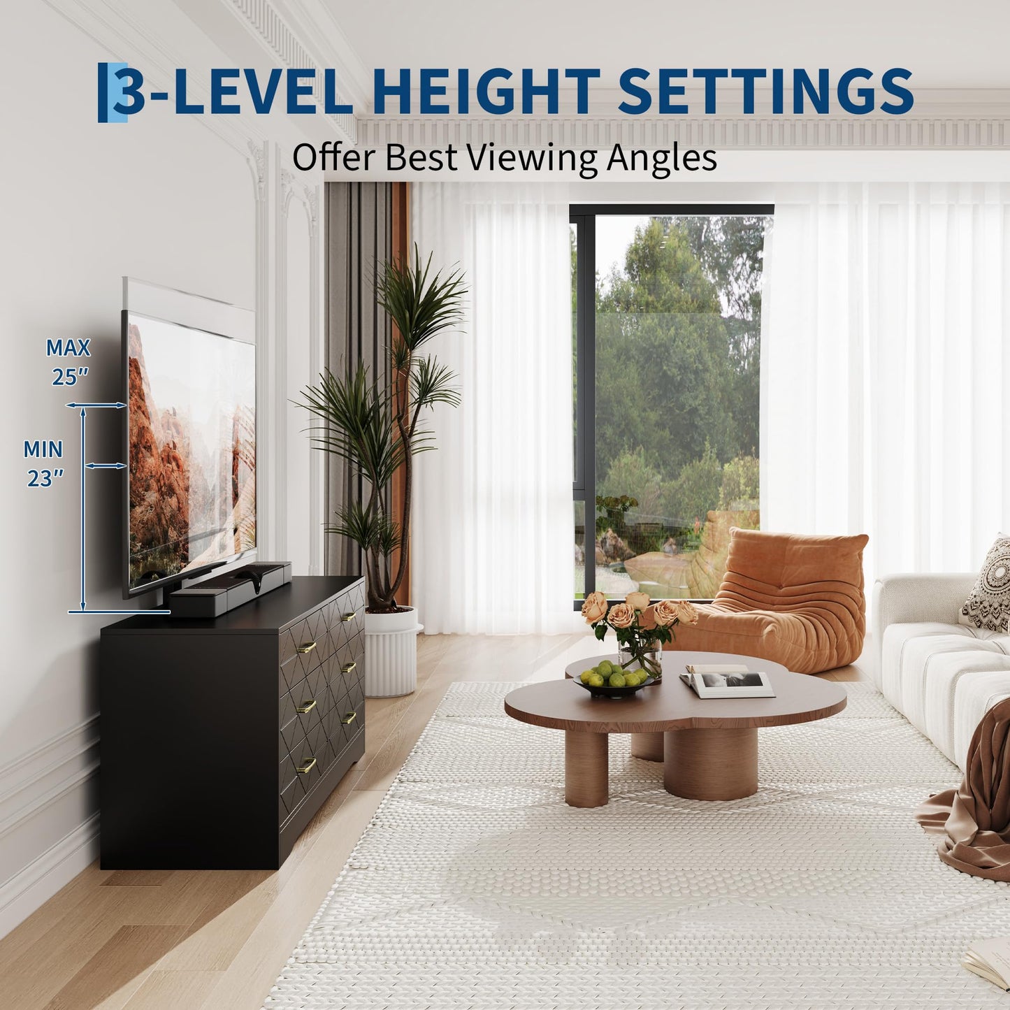 Garvee TV Stand with 6 Storage Drawer for Living Room, Bedroom, Black TV Stands w/Height Adjustable Mount Fit 32-80 Inch TVs, Universal Wooden Dresser As Entertainment Center, Farmhouse Console Table