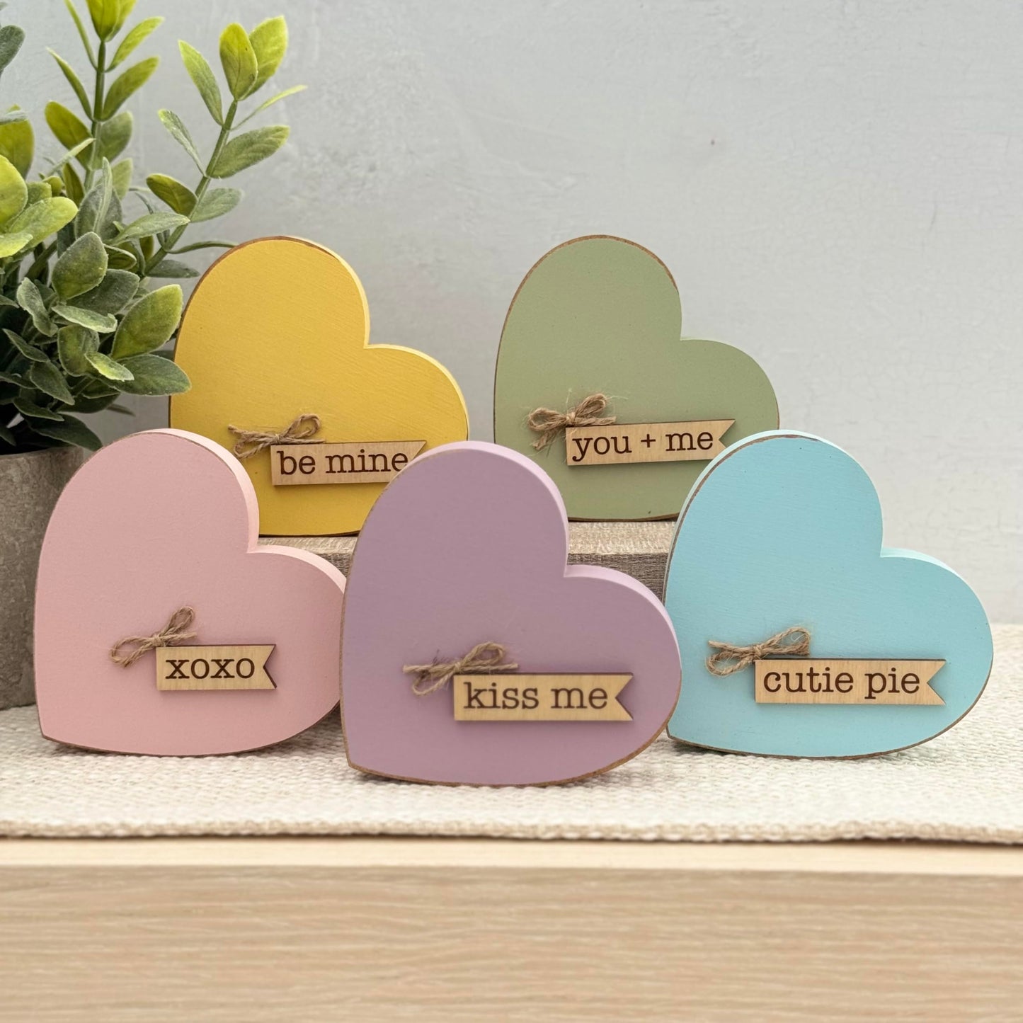 Chunky Wooden Conversation Heart Decor, Valentine’s Day Tiered Tray Shelf Sitter, Farmhouse Valentine Decoration, Candy Heart Inspired Valentine Decor (Blue)