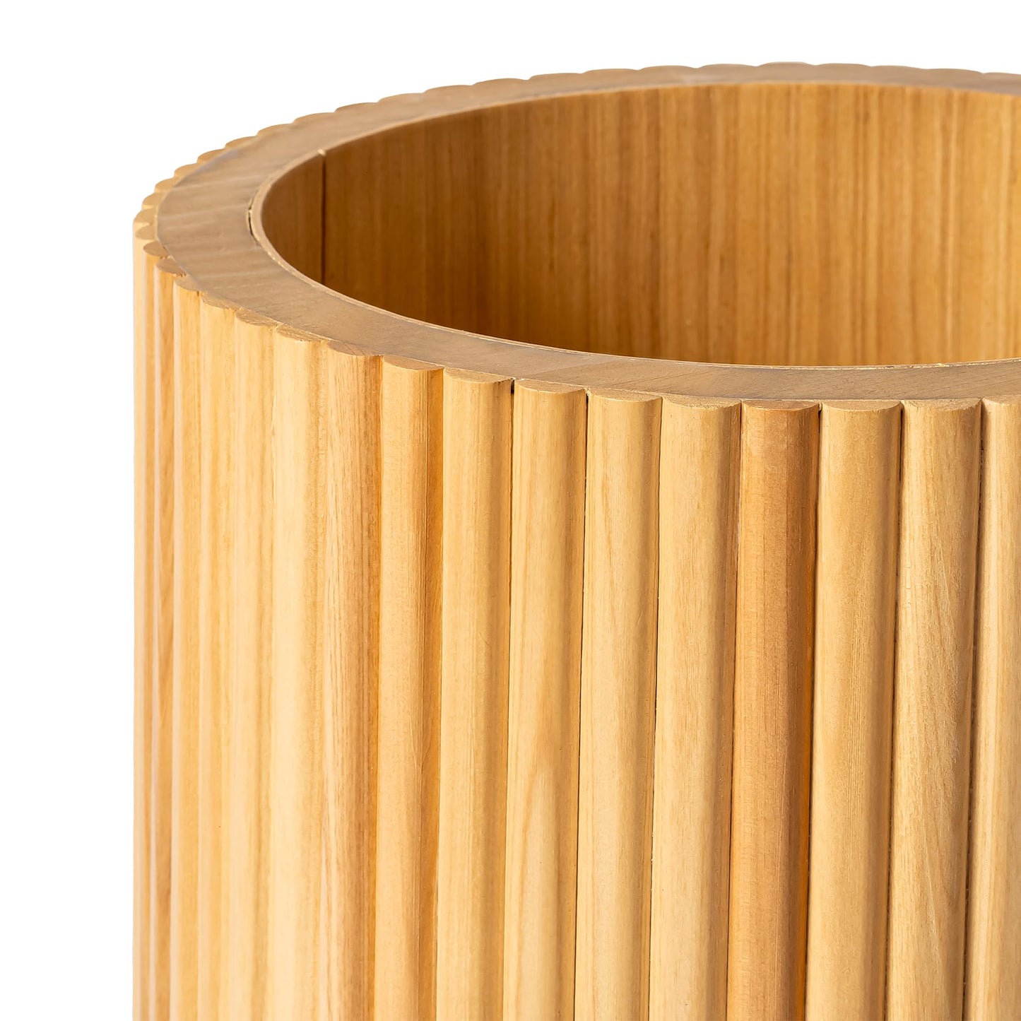 SHYFOY Fluted Wooden Round Indoor Outdoor Planters, Cylinder Decorative Floor Vase Flower Plant Pots for Living Room Dining Bedroom Home Corner