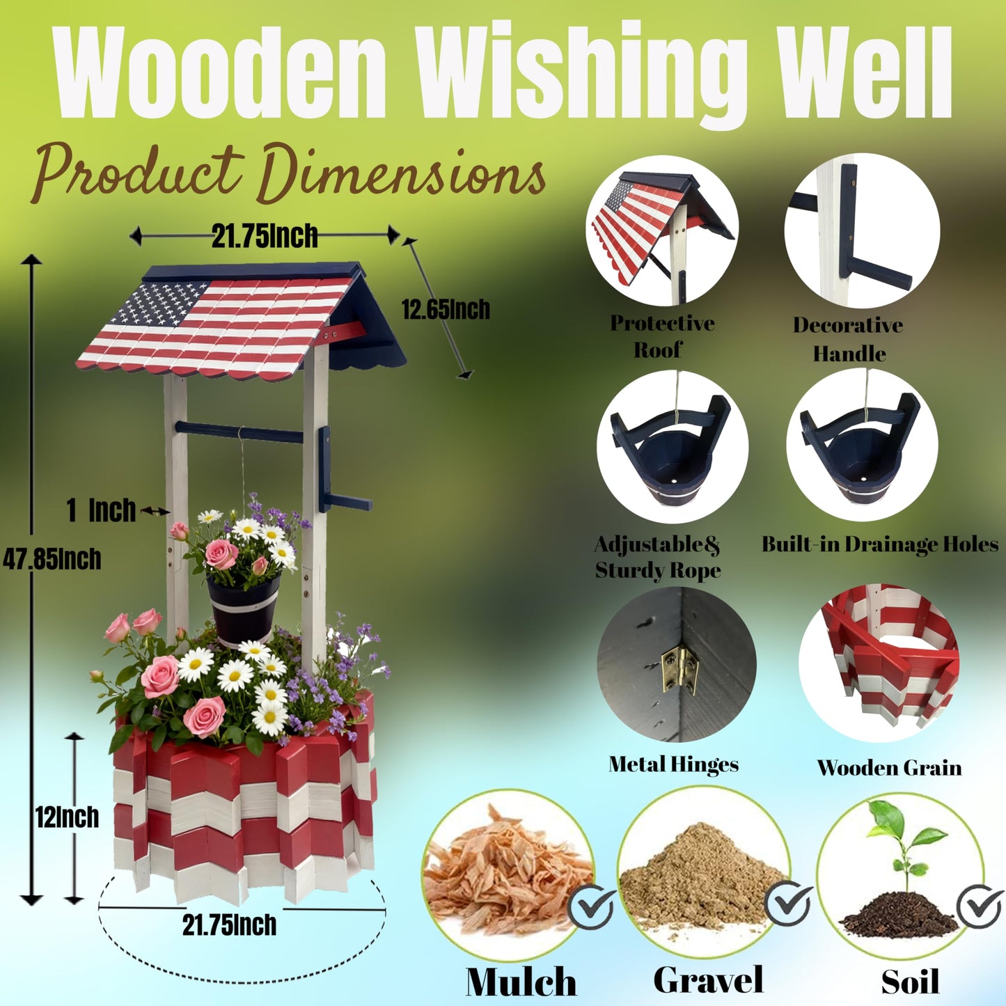 NestNature Wishing Wells for Outside|Wooden Wishing Well Planter for Yard