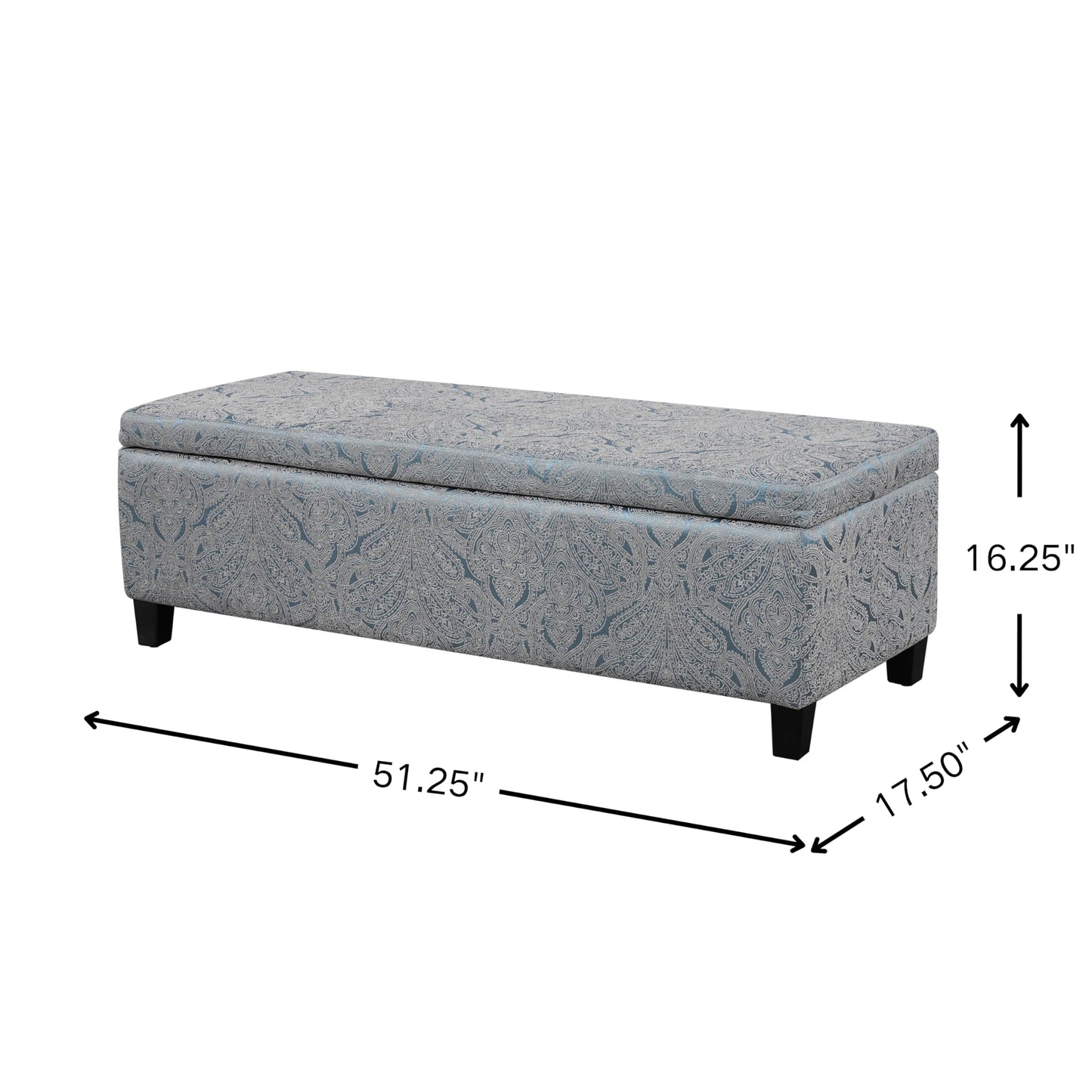 Christopher Knight Home Glouster Living Room Ottoman with Storage, Jacquard Upholstered Storage Ottoman Bench, Rectangular Sofa Foot Stool, Bedroom End of Bed Bench, Shoe Organizer, Antique Blue