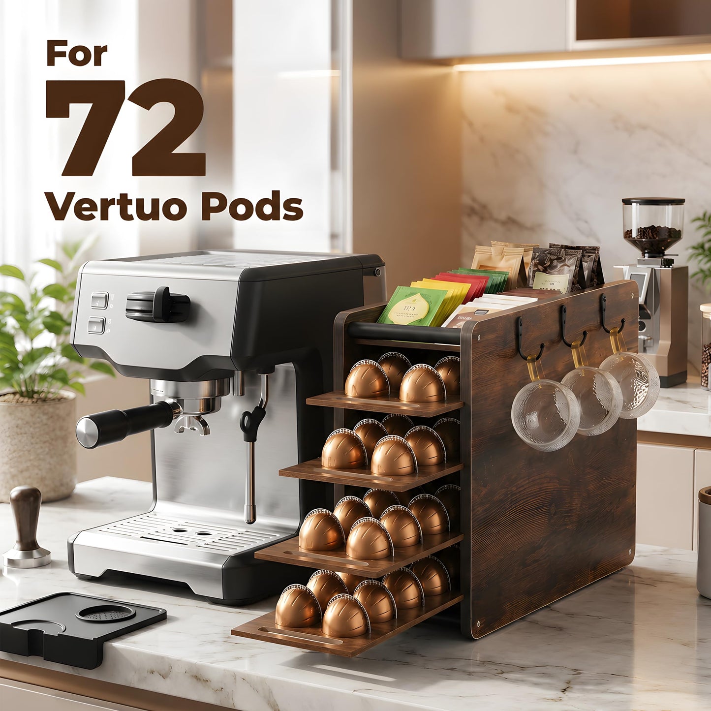 yoopin Coffee Pod Drawer Holder, Wooden Coffee Pod Storage