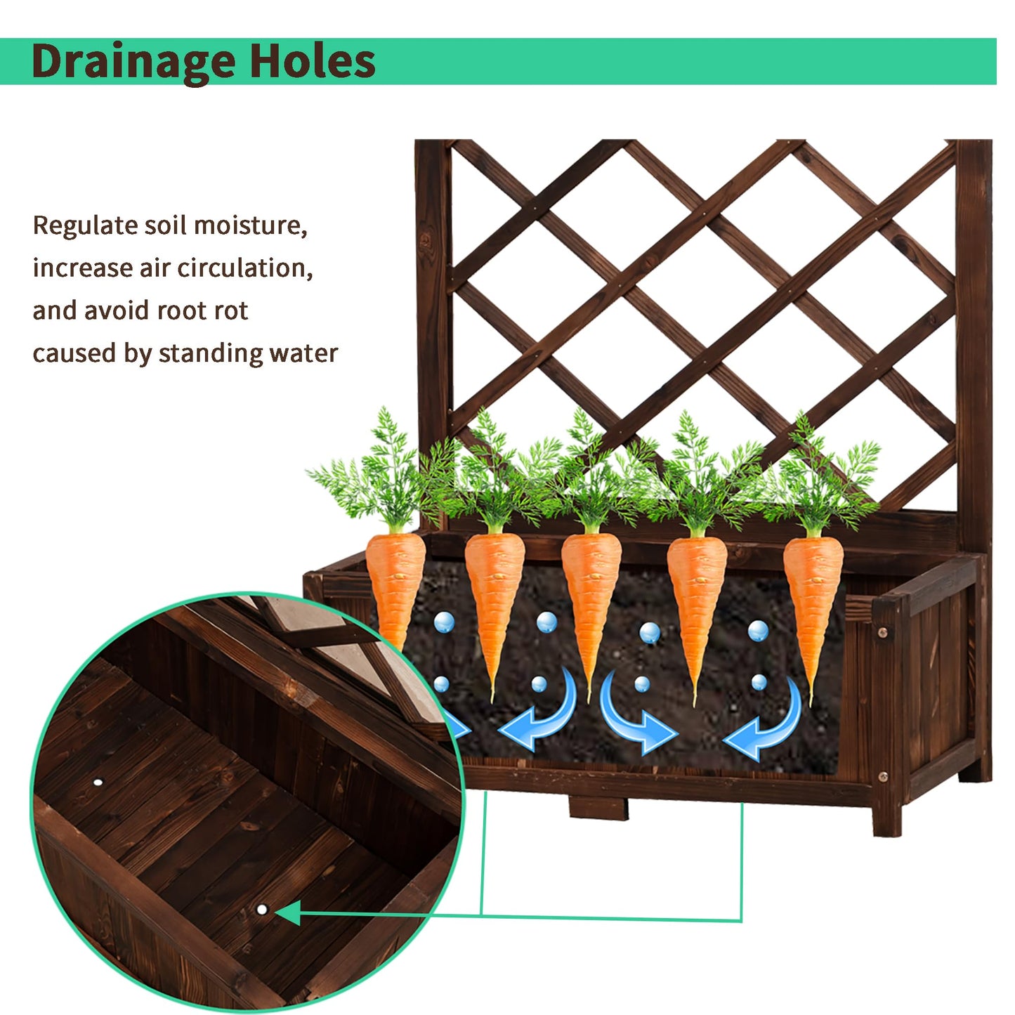 Anraja Raised Garden Bed with Trellis Wooden Flower Standing Planter Box Outdoor Wood Compact Lattice Panels Privacy Screen for Climbing Plant Planting Patio Tomato Vegetable Herb Balcony Porch 67" H