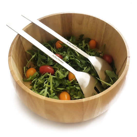 Jean-Patrique Large Wooden Salad Bowl & Serving Utensils - 10 inch Bowl, Spoon & Fork for Pasta, Cereal, Salad or Fruit