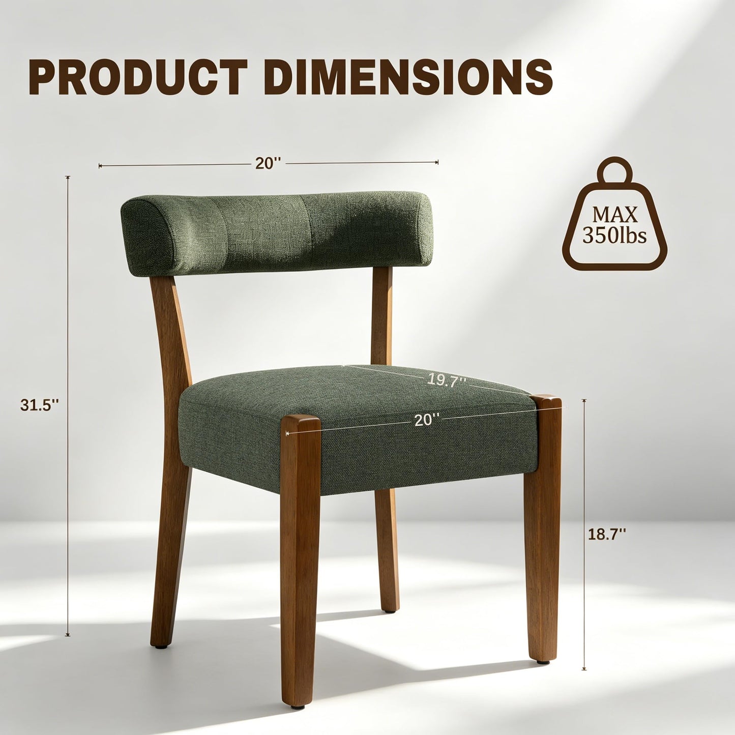 RNKSFX Upholstered Green Dining Chairs Set of 4, Walnut Wooden Kitchen & Dining Room Chairs, Mid Century Modern Fabric Farmhouse Dining Chairs Oversized Sturdy Rounded Chairs Curved Back