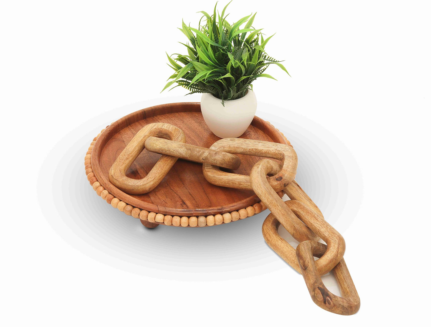 Boho Wooden Link Decor for Coffee Object for Coffee Table & Shelf Knot Sculpture, Farmhouse Rustic Shelf Natural Wood Chain Links for Living Room, Entryway, Console,Office Home Accent (Natural)