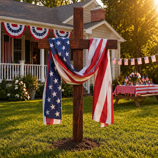 6ft Extra Large Patriotic Wood Cross with America Flag Ribbons Patriotic Decorations 4th of July Standing Cross Christian Yard Porch Sign Decor for 250th Anniversary Memorial Day Indoor Outdoor Decor