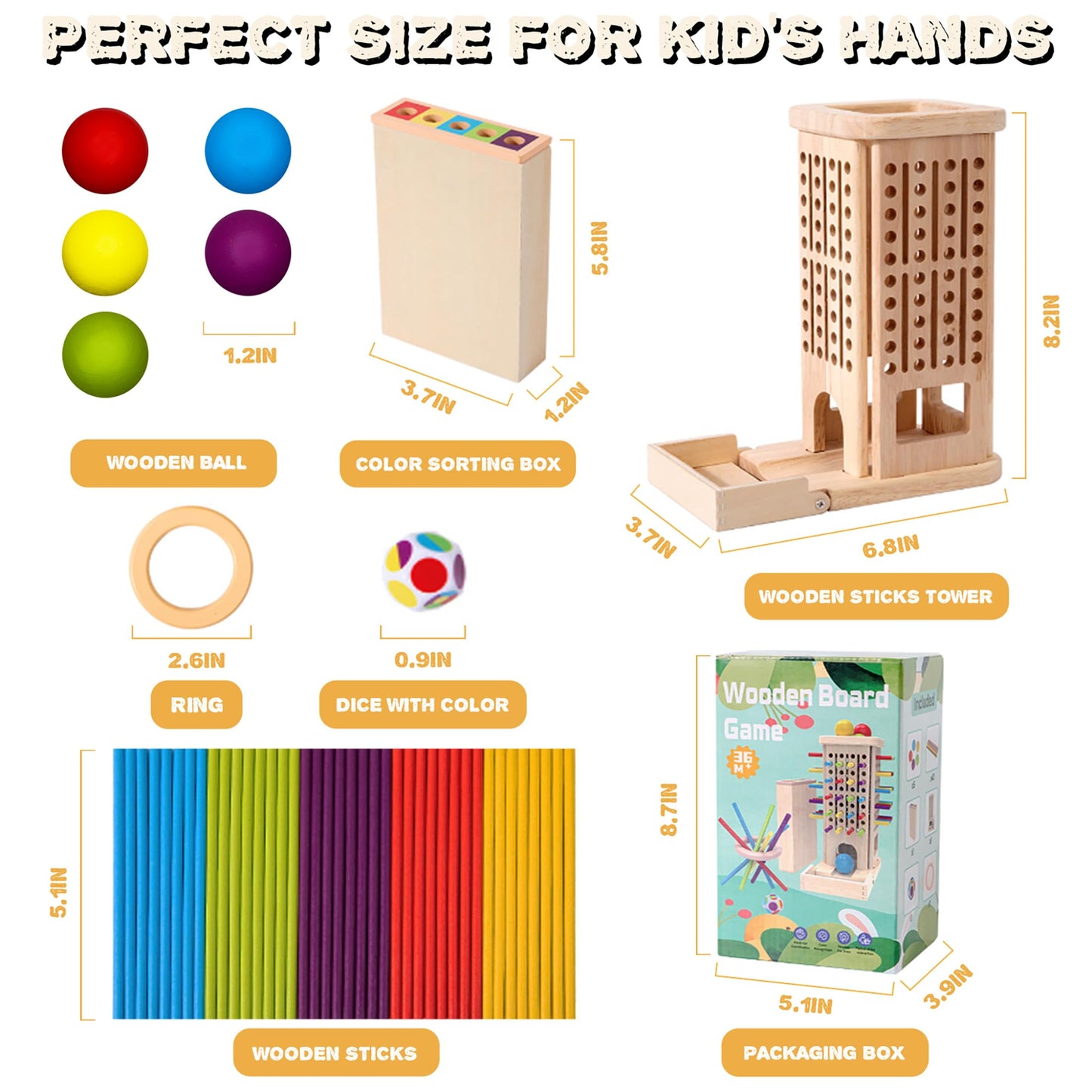 twivah 4-in-1 Board Game for Kids, Wooden Sorting & Stacking|Pick-up Sticks|Counting|Ball Drop Tower, Family Games for Kid and Adult, Montessori STEM Learning Toy for 3 4 5 6 7 8 Year Old Boy Girl