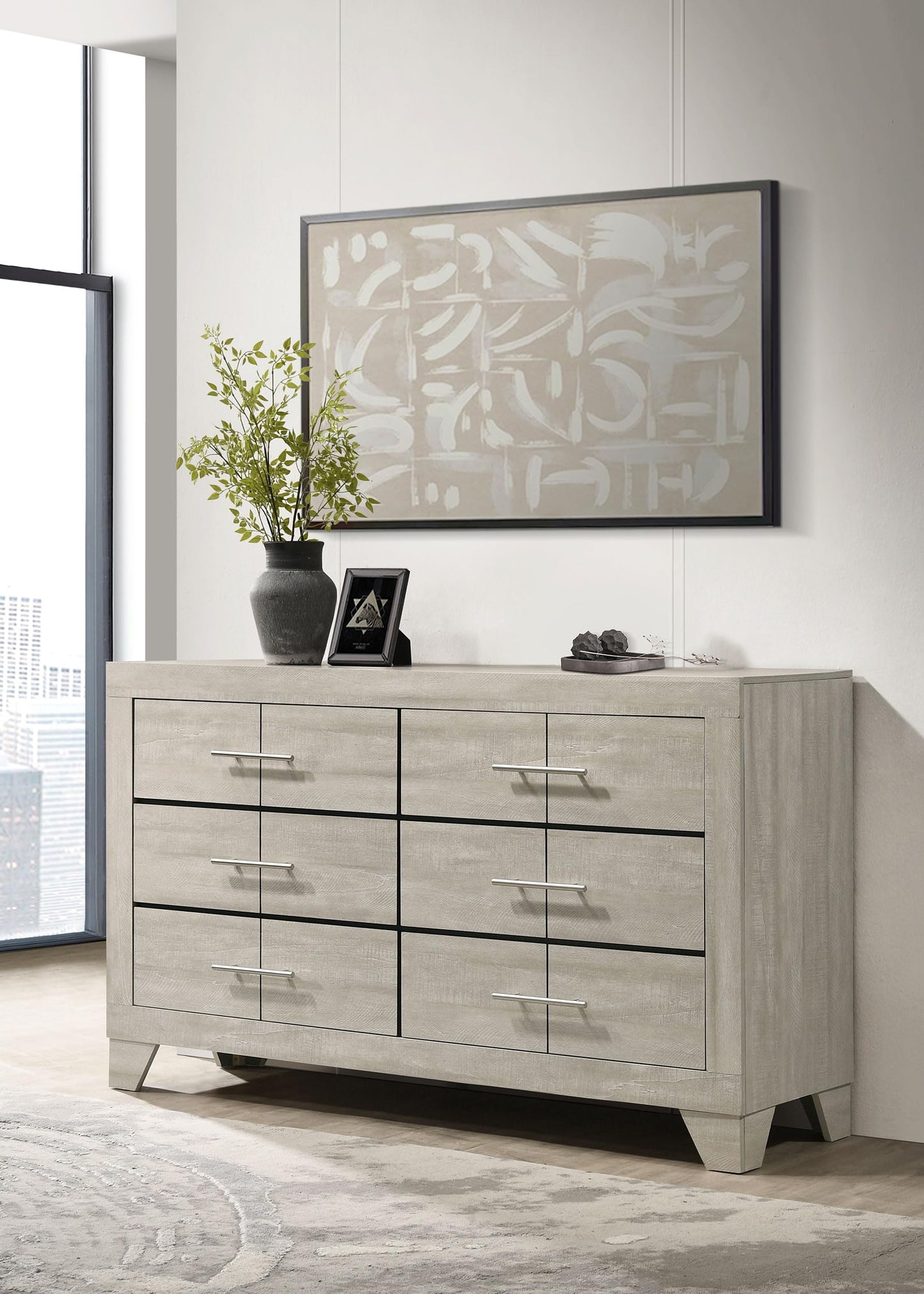 Coaster Home Furnishings - Trenton - Engineered Wood - 6-Drawer Bedroom Dresser with Contemporary Style, Nickel Handles, English Dovetail Joinery - Bedroom - Rustic Cream - 225063