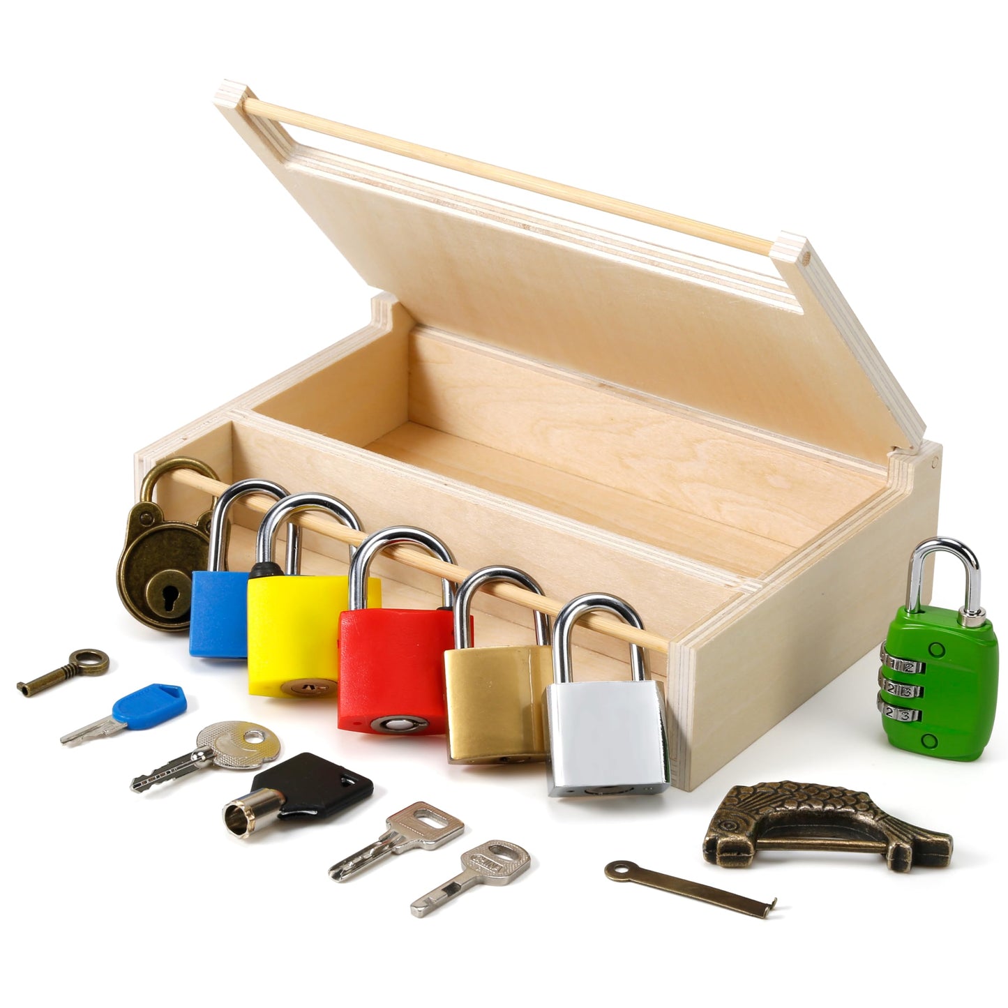 Woodtoe 8 PCS Montessori Lock and Key Toy, Montessori Toys for Toddlers 3 4 5 Year Old, Kids Tool Set, Montessori Materials Preschool Learning Toy, Fine Motor Skill, Educational Toys for Boy Girl 3-6