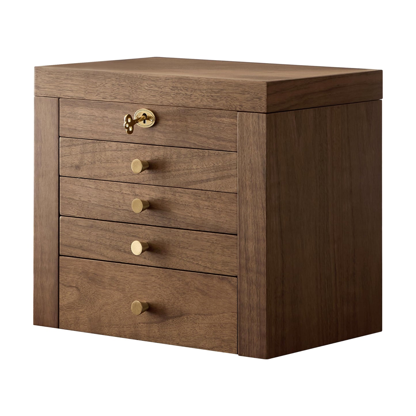 Wenseny 5-Layter Jewelry Organizer Box with Lock and Key, Wooden Jewelry Box with Interior Mirror - Ring Earring Bracelet Necklace Holder, 11.8 inch