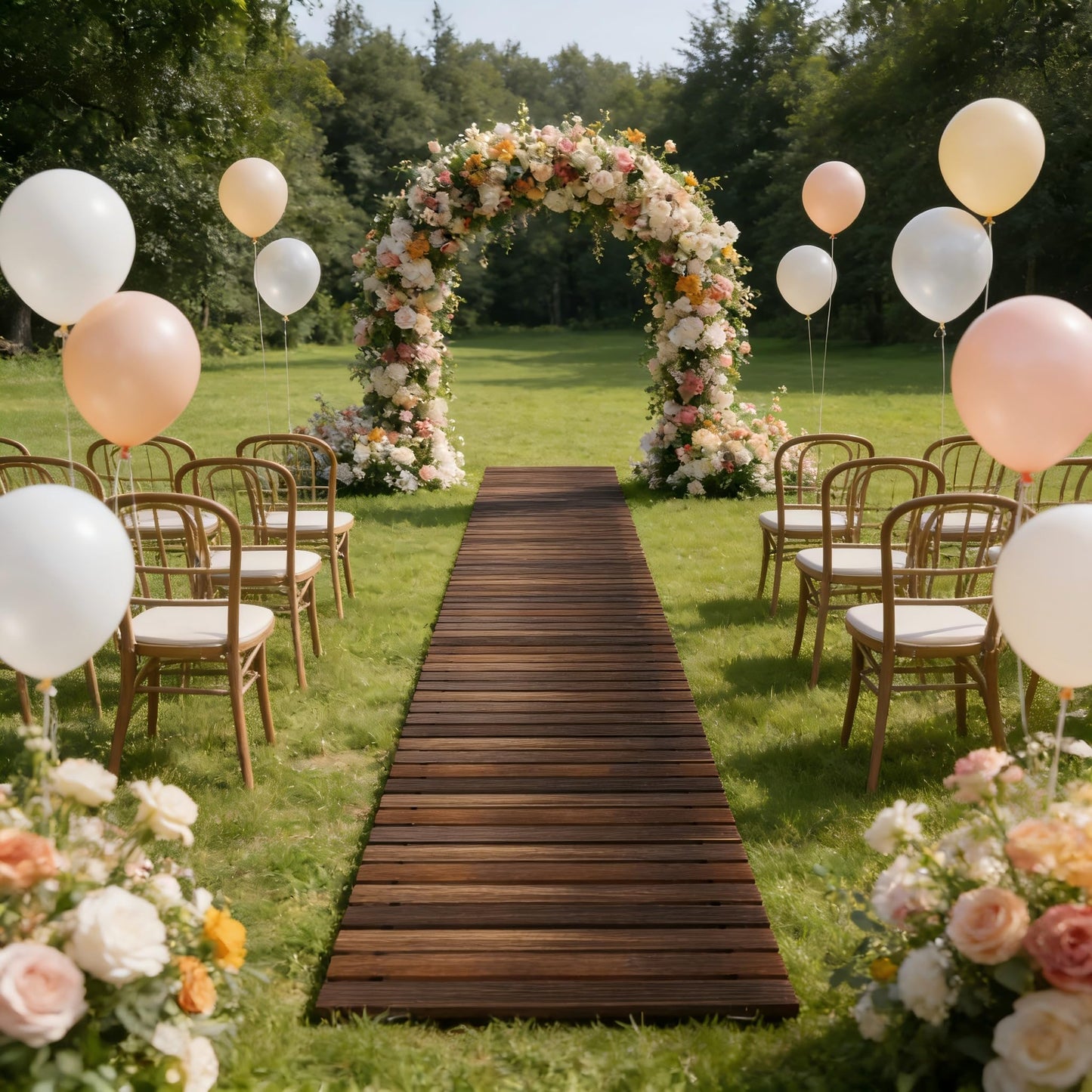 12FT Straight Wooden Garden Pathway Walkway Outdoor Roll Out Decorative Garden Non-Slip Patio Path Decorative Boardwalk Outdoor Road Floor for Backyard Beach Wedding Party