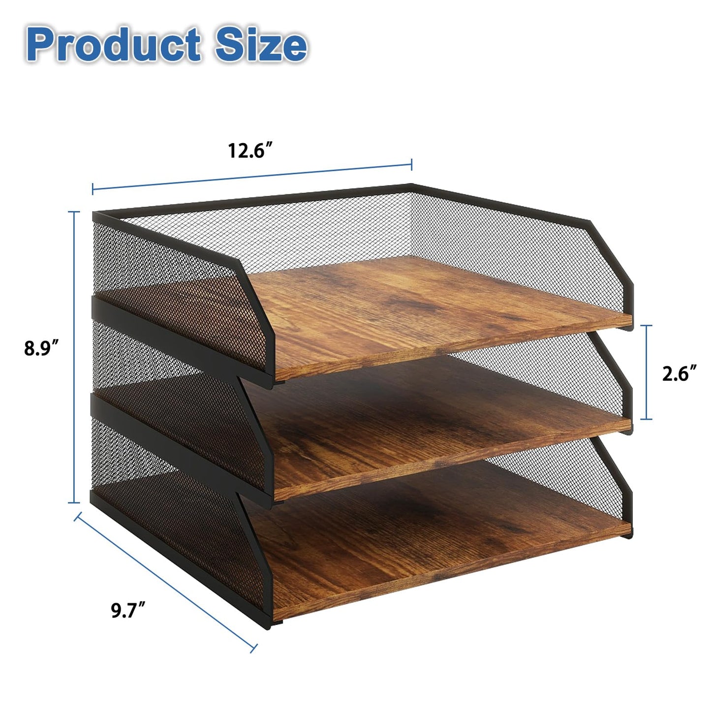 Natwind 3-Tier Stackable Paper Tray, Metal Mesh Desktop Organizer, Paper Sorter, Letter Trays,File Document Storage Rack for for Home, Office, School (Retro)
