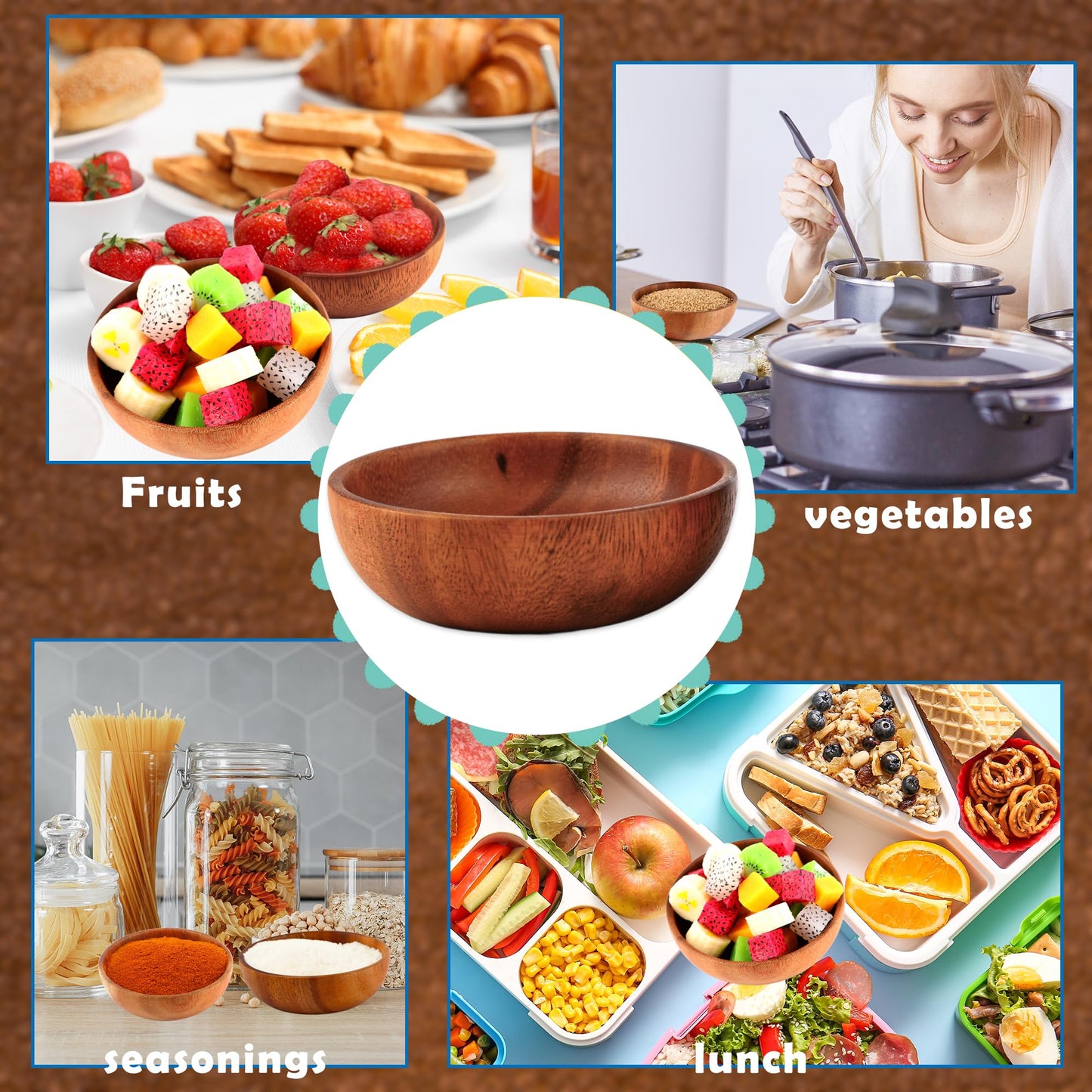 Medanera 16 Pcs Small Acacia Wooden Bowls 4.72 x 1.5 Inch Decorative Stackable Salad Bowl Round Calabash Bowls for Kitchen Pasta Sauce Rice Soup Dessert Popcorn Cream Party Gifts