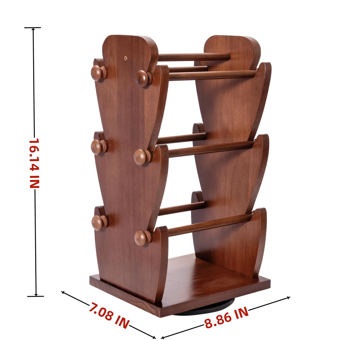 Two-Sided Rotating Wooden Jewelry Bracelet Holder Stand – 3-Tier Display with 6 Removable Bars for Bracelets, Bangles, Watches & Accessories – Brown Wooden Organizer for Home or Retail Showcase