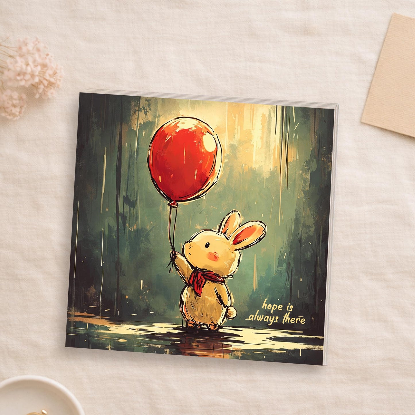 Cute Bunny Wooden Block Sign, Whimsical Balloon Rabbit Art Shelf Sitter, Nursery Kids Room Table Mantel Decor, Adorable Home Accent Gift