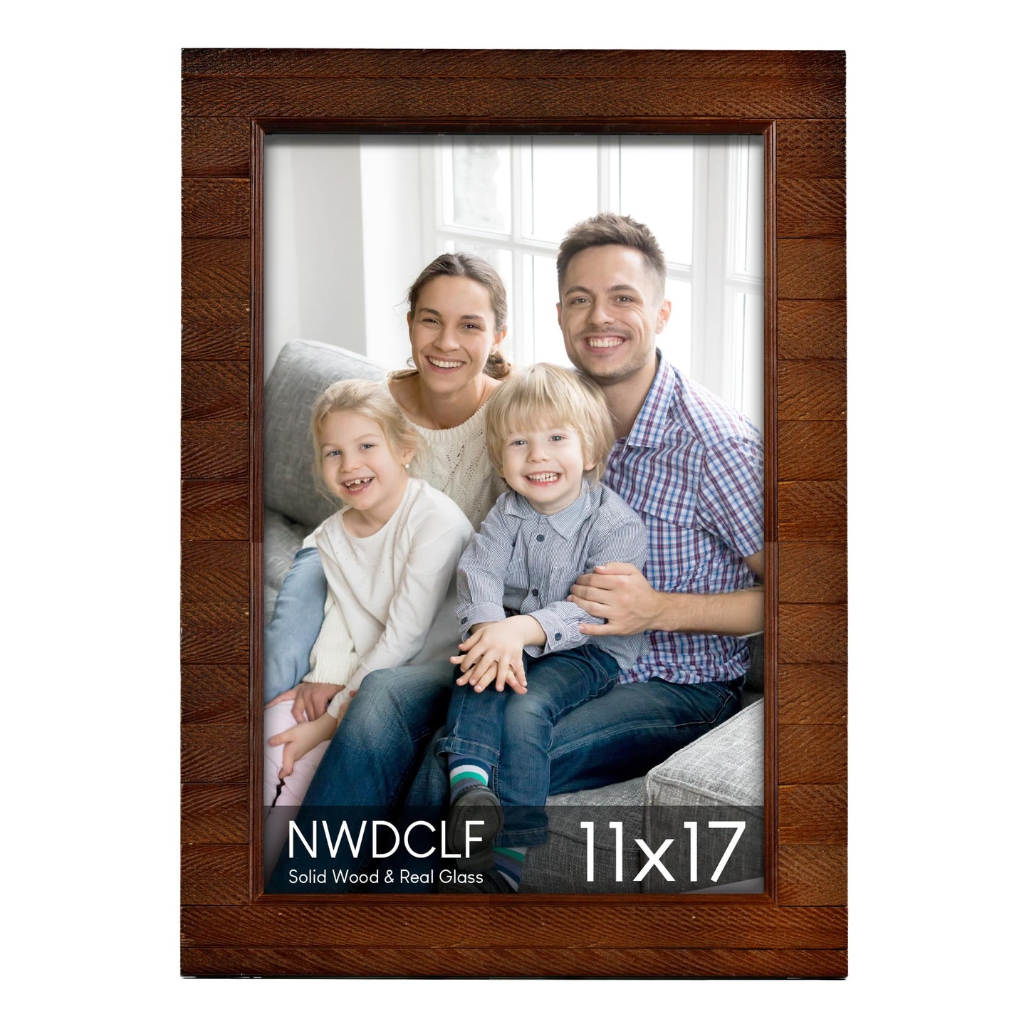 NWDCLF Rustic 11x17 Wood Picture Frame with Real Glass, Farmhouse Photo Frame for Wall Mount, Natural Wooden Frame for Family Photos, Gifts, Home Décor, Brown