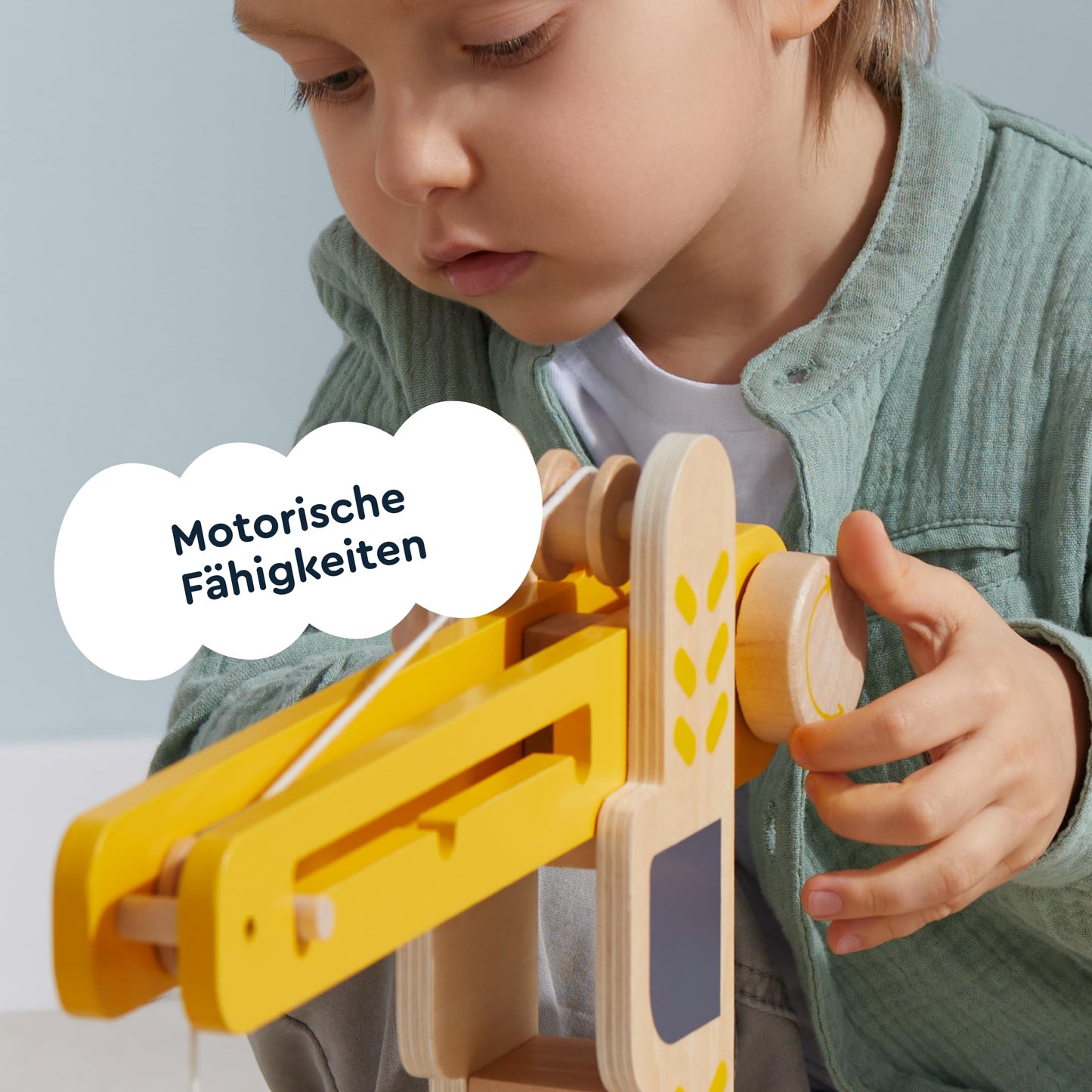 JERIDOO Interactive Wooden Construction Toy Crane, Rotating Base, Lifting Hook, with Vehicles, Excavator, Cement Mixer and Road Signs, 18-Piece Set for Toddlers 3-6, 8, Non-Toxic Wood, Parent-Designed